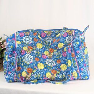 Large Quilted Duffel Fabric Tote Bag 19"x10"x10" Blue Floral Large Carry-On Bag